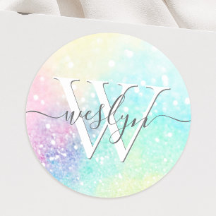 Glitter Pastel Bokeh Girly Colourful Pattern Classic Round Sticker