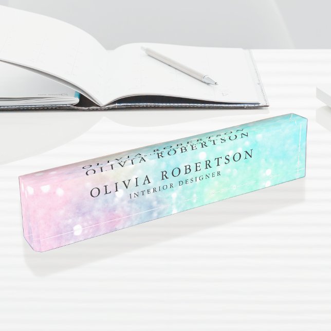 Glitter Pastel Bokeh Girly Colourful Pattern Nameplate (Creator Uploaded)