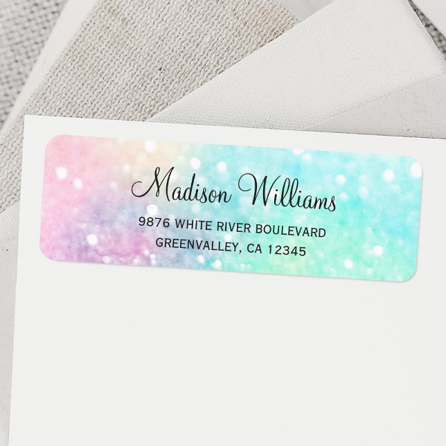 Glitter Pastel Bokeh Girly Colourful Pattern Return Address Label (Creator Uploaded)
