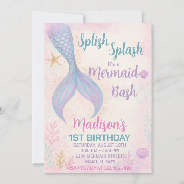 Glitter Pastel Ocean Theme Invitation (Front)