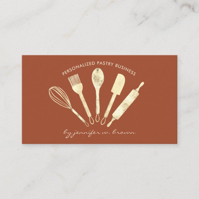 Glitter Pastry Chef Homemade Bakery terracotta Business Card (Front)