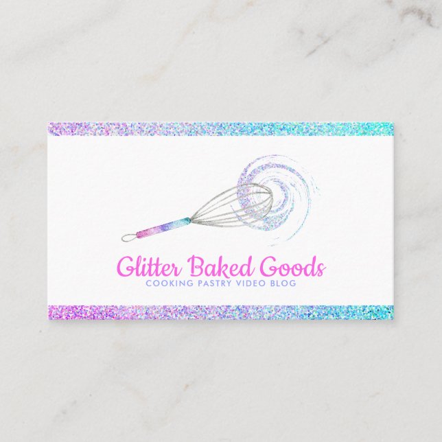Glitter Pastry Logo Bakery whisk Business Card (Front)