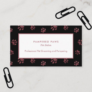 Glitter Paw Prints Rose Gold Pink Black Pet Salon Business Card