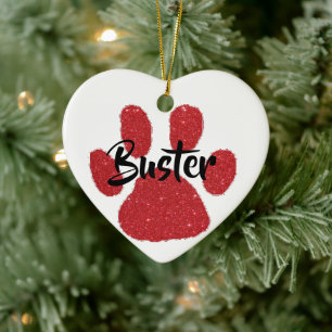 Glitter pawprint personalised ceramic ornament