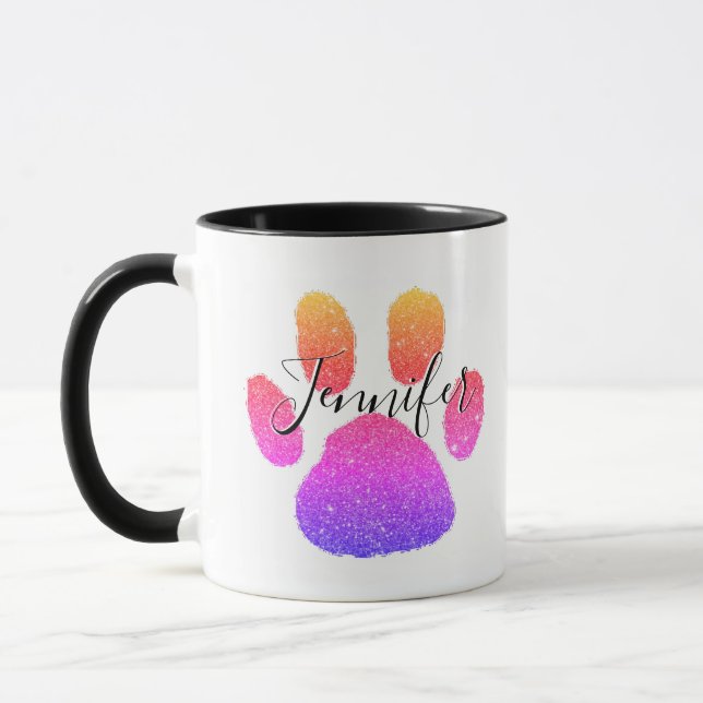 Glitter pawprint personalised coffee mug (Left)