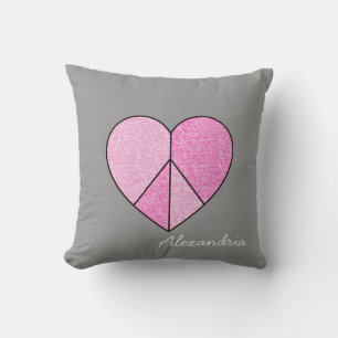 Glitter Peace Sign Heart Cushion