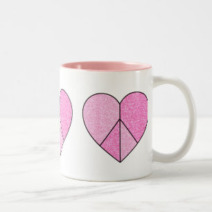 Glitter Peace Sign Hearts Two-Tone Coffee Mug