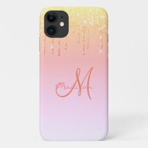 Glitter Peach Pink Name Sparkles Glam Girly Pretty iPhone 11 Case