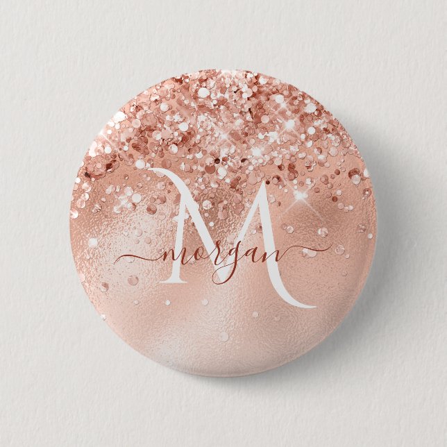 Glitter Peach Rose Gold Monogram 6 Cm Round Badge (Front)