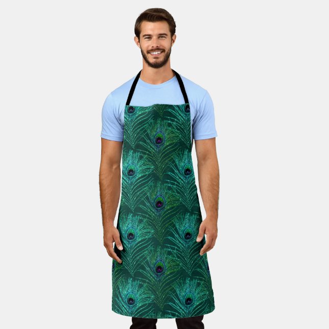 Glitter Peacock Feather Series Design 18  Apron (Worn)