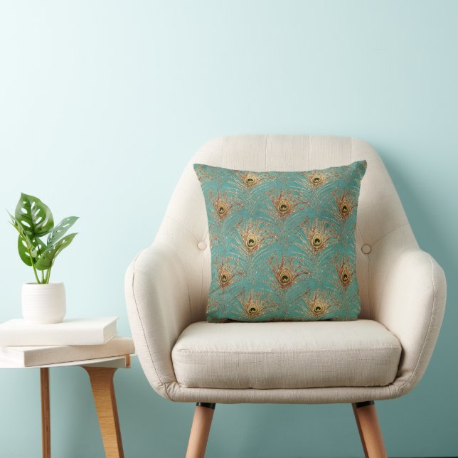 Glitter Peacock Feathers Pattern  Cushion (Chair)