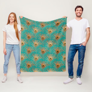 Glitter Peacock Feathers Pattern  Fleece Blanket
