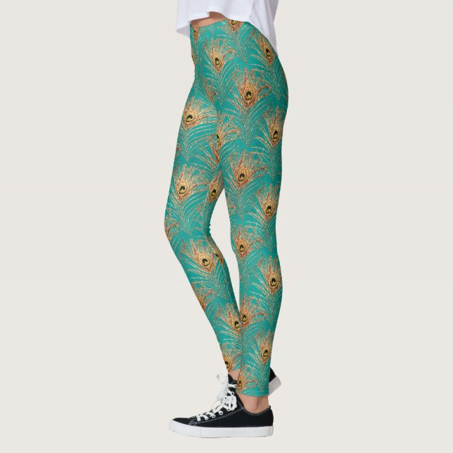 Glitter Peacock Feathers Pattern  Leggings (Left)