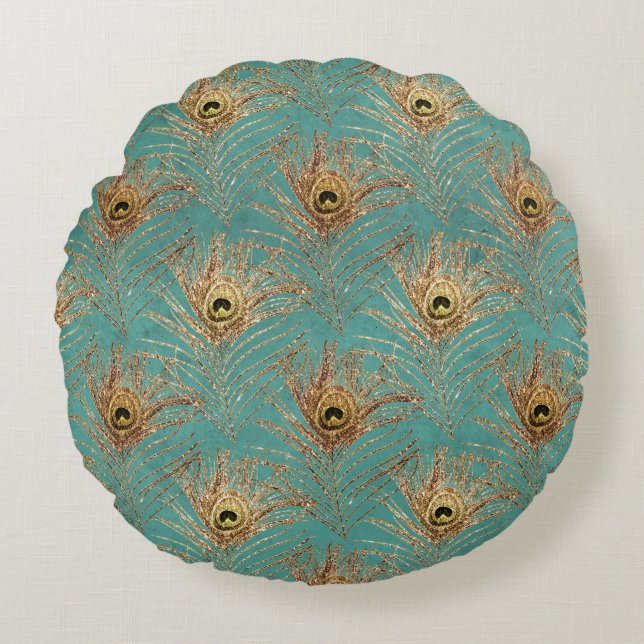 Glitter Peacock Feathers Pattern  Round Cushion (Front)