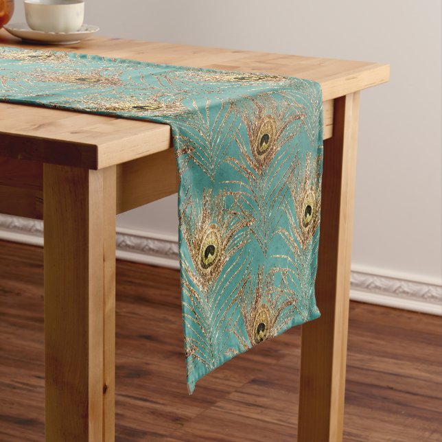 Glitter Peacock Feathers Pattern  Short Table Runner (In Situ)