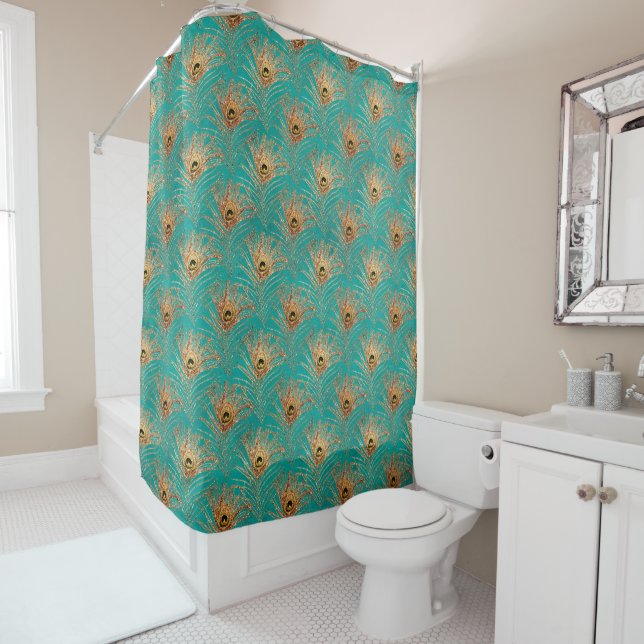 Glitter Peacock Feathers Pattern  Shower Curtain (In Situ)
