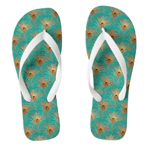 Glitter Peacock Feathers Pattern Thongs