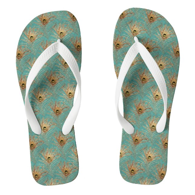 Glitter Peacock Feathers Pattern   Thongs (Footbed)