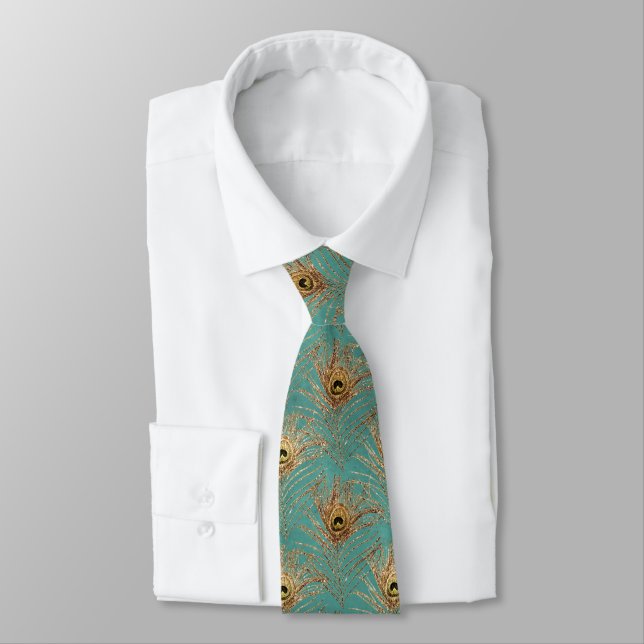 Glitter Peacock Feathers Pattern  Tie (Tied)