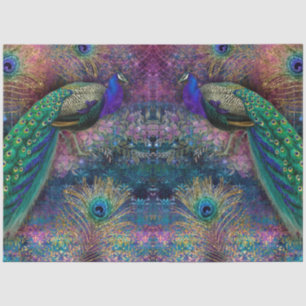 Glitter Peacocks Elegant Feathers Pink Decoupage Tissue Paper