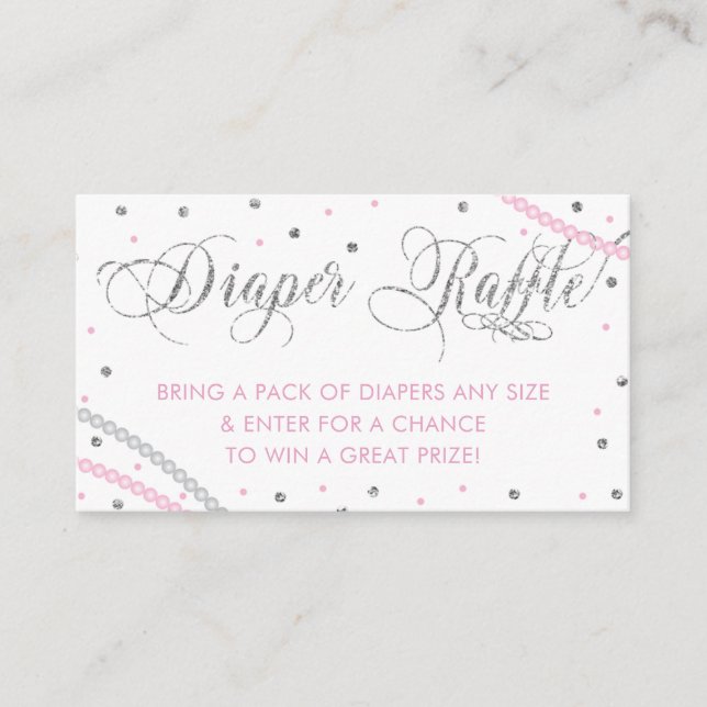 Glitter & Pearls Diaper Raffle Ticket, Pink Grey Business Card (Front)