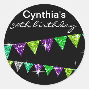Glitter Pennant Flags 30th Birthday Celebration Classic Round Sticker