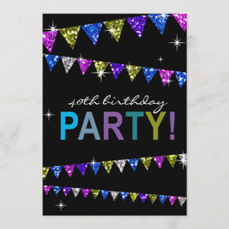 Glitter Pennant Flags 40th Birthday Celebration Invitation