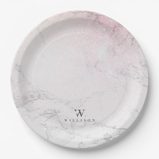 Glitter Personalised Marble design Paper Plate (Front)