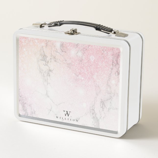Glitter Personalised Marble Metal Lunch Box (Front)