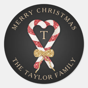 Glitter Personalised Monogram Merry Christmas Classic Round Sticker
