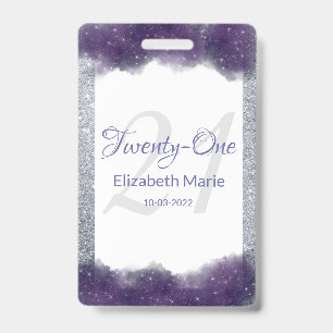 Glitter Personalised Purple Silver 21st Birthday ID Badge