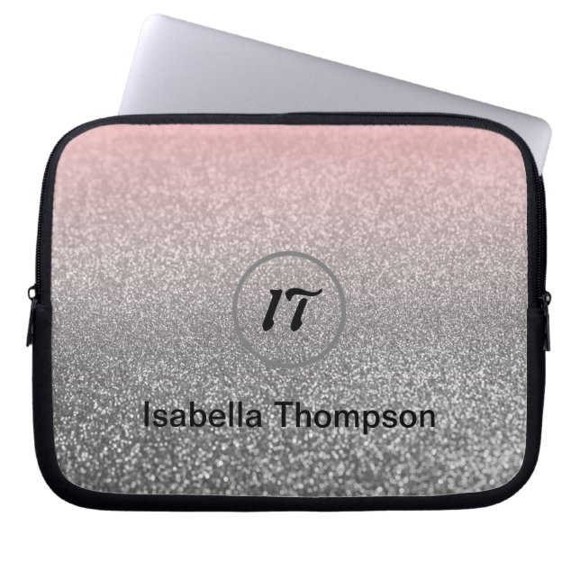Glitter Personalised shiny sequin sparkle pink gra Laptop Sleeve (Front)