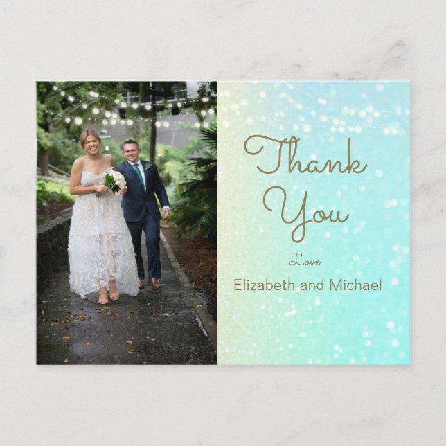 Glitter Photo Modern Lights  Wedding Thank You Postcard (Front)