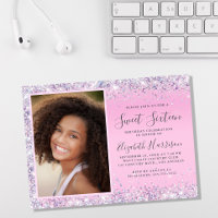 Glitter Photo Sweet 16 Birthday Party Invitation