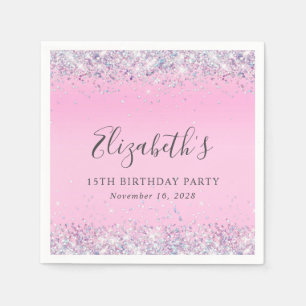Glitter Pink 15th Birthday Party Napkins