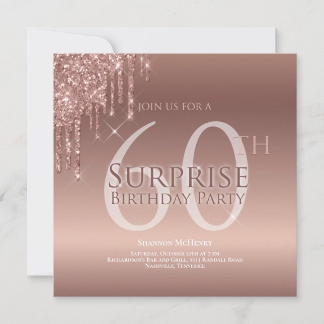 Glitter Pink 60th Surprise Birthday Invitation (Front)