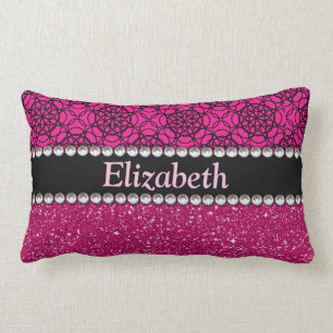 Glitter Pink and Black Pattern Rhinestones Lumbar Cushion