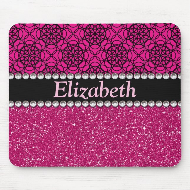 Glitter Pink and Black Pattern Rhinestones Mouse Pad (Front)