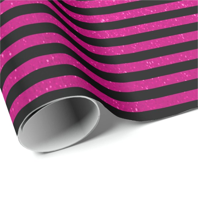 Glitter Pink and Black Stripes Wrapping Paper (Roll Corner)