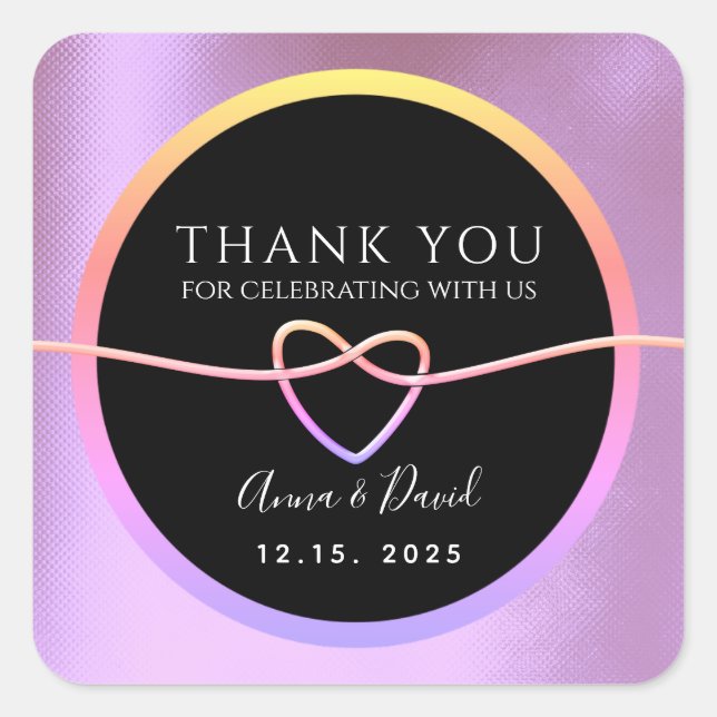 Glitter Pink and Black Wedding Thank You Square Sticker (Front)