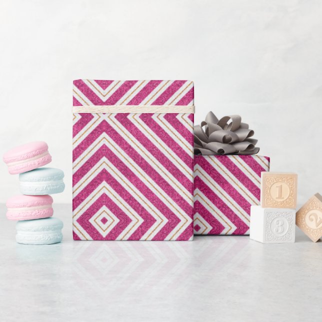 Glitter pink and gold line designs wrapping paper (Baby Shower)