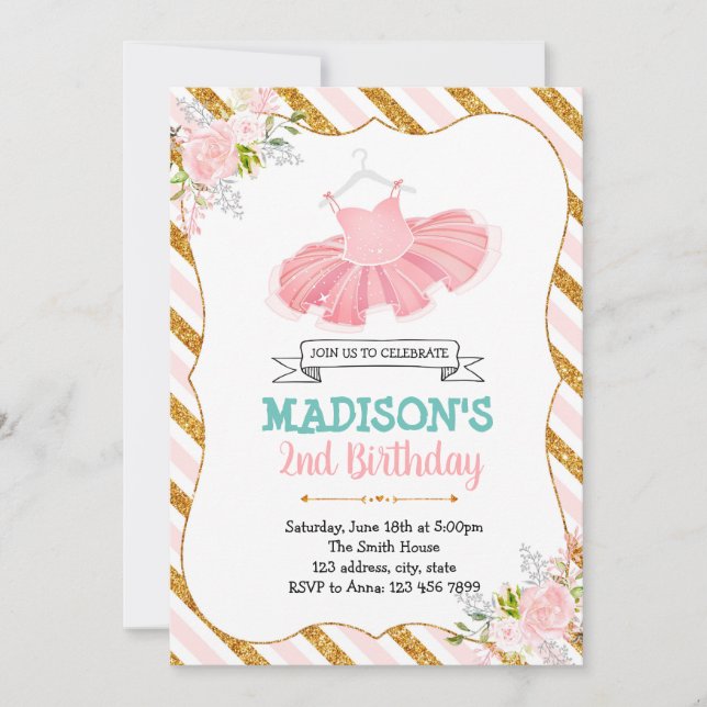 Glitter pink ballerina invitation (Front)