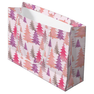 Glitter Pink Blush Christmas Tree Pattern Large Gift Bag
