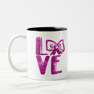 glitter pink bow Two-Tone coffee mug