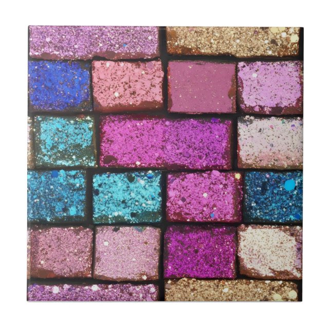 Glitter Pink Brick Pattern Ceramic Tile (Front)