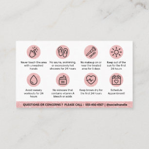 Glitter Pink Brows Aftercare PMU Brow Instructions Business Card