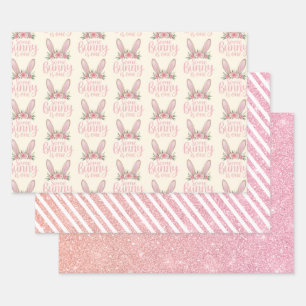 Glitter Pink Bunny Some Bunny is One 1st Birthday  Wrapping Paper Sheet