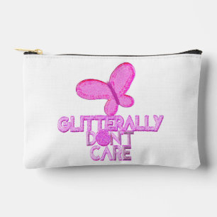 Glitter pink butterfly don't care accessory pouch