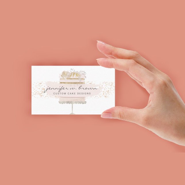Glitter Pink Cake Floral Bakery Pastry Patisserie Business Card (Glitter Pink Cake Floral Bakery Pastry Patisserie Business Card)