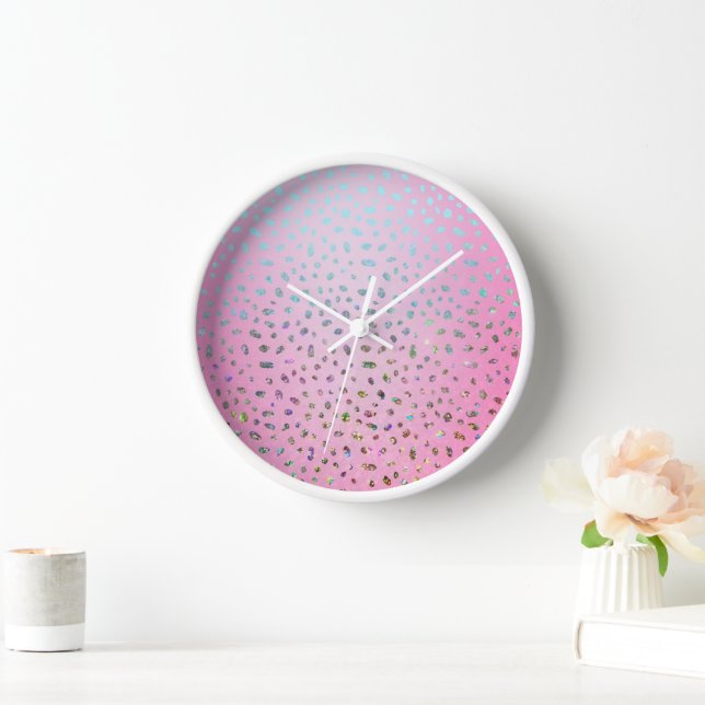 Glitter Pink Cheetah Print Clock (Home)